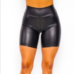 Faux Leather High Waisted Biker Shorts Black